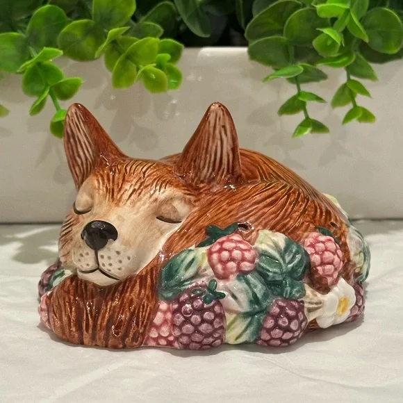 Vintage 1990 Fitz and Floyd Reynard Inspired Sleeping Red Fox Potpourri Holder - Picture 2 of 7
